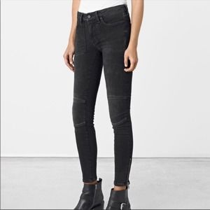 All Saints Biker Skinny Moto Jeans in Washed Black Women's 25